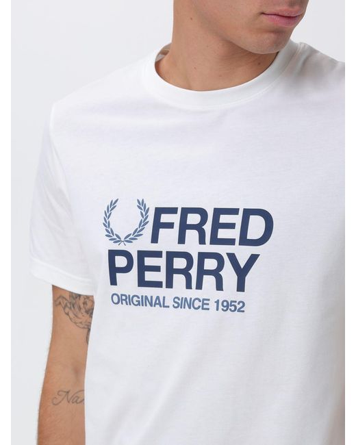 Fred Perry White Cotton T-Shirt With Logo for men