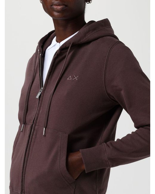 Sun 68 Brown Cotton Zip-Up Hoodie