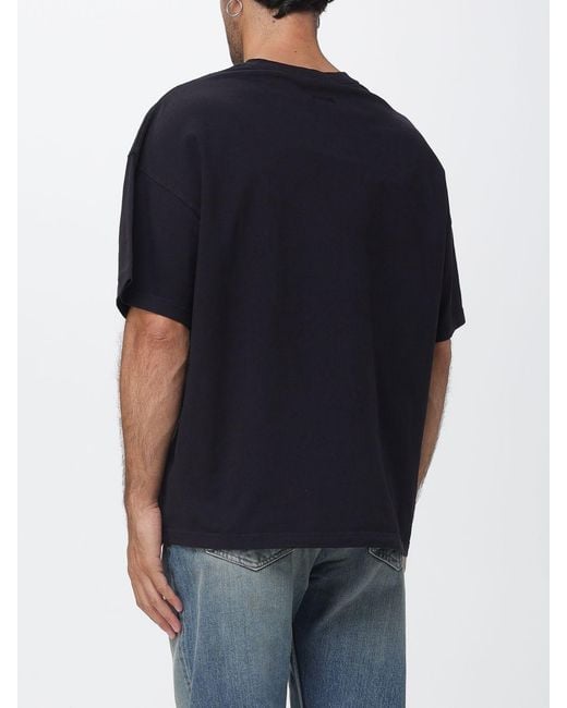 MSGM Black Relaxed Fit Cotton Crewneck T-Shirt With Contrast Slogan Print for men