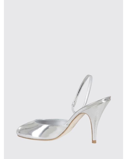 3Juin White Laminated Leather Slingback Pumps