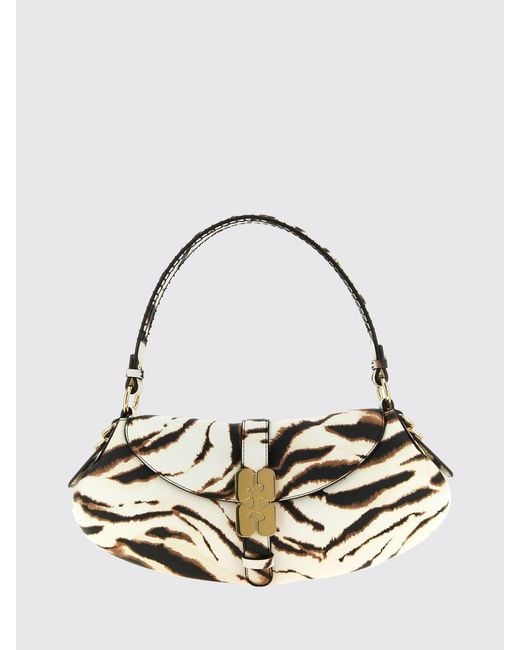 Ganni Metallic B-Kat Zebra-Print Recycled Leather Shoulder Bag With Logo