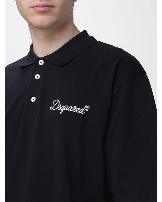 DSquared² Black Cotton Polo Shirt With Logo for men