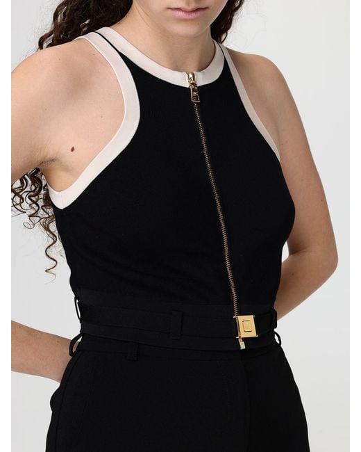 Elisabetta Franchi Black Viscose Crop Top With Zip