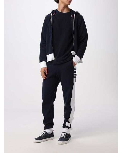 Thom Browne Blue Colourblock Loopback Hooded Sweater for men