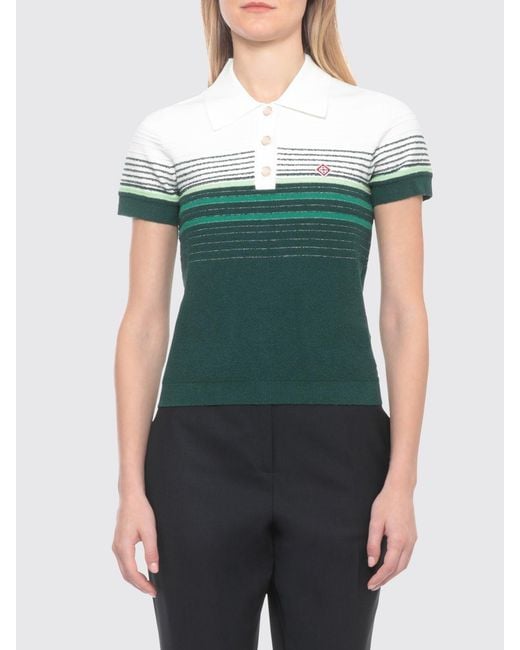 Casablanca Green Striped Cotton-Knit Slim Fit Polo