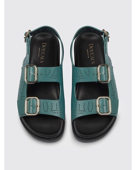 Doucal's Green Perforated Leather Sandals