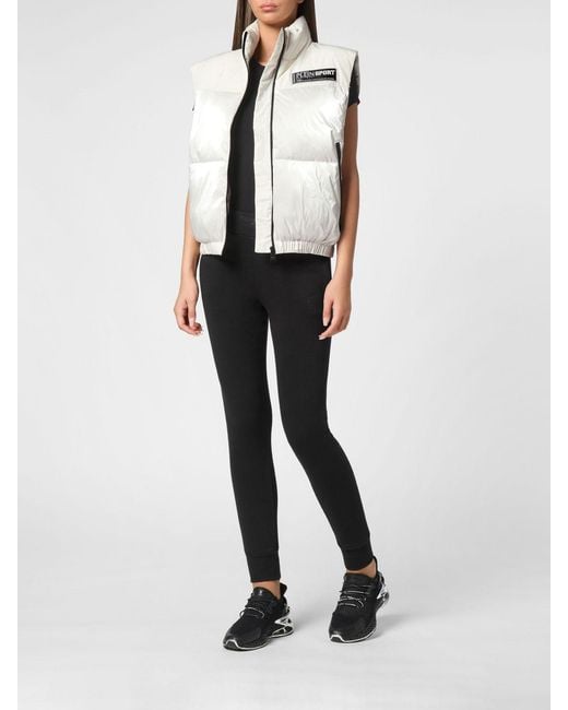 Philipp Plein White Short Quilted Nylon Gilet With High Neck And Zip