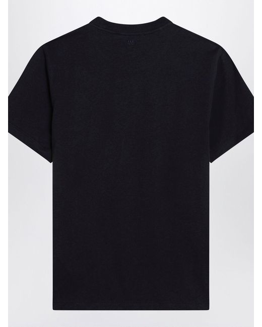 AMI Blue Organic Cotton Crewneck T-Shirt With Ami De Coeur Embroidery for men
