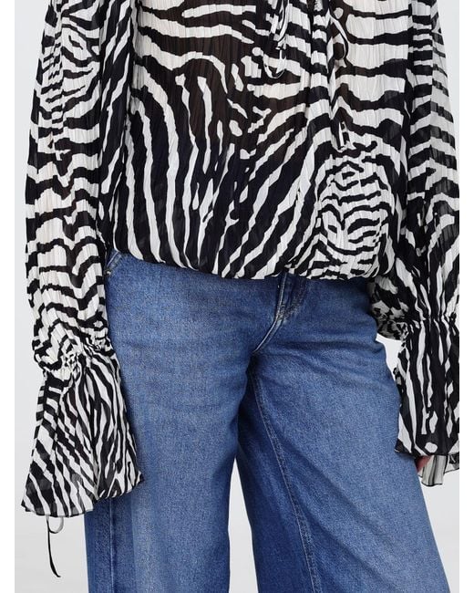 Blumarine Blue Viscose Blouse With Animal Print