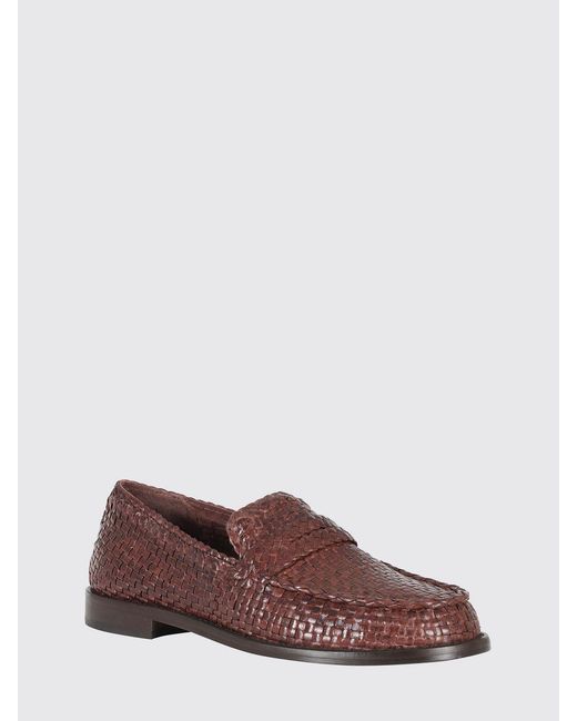 Poeve Brown Woven Leather Loafers
