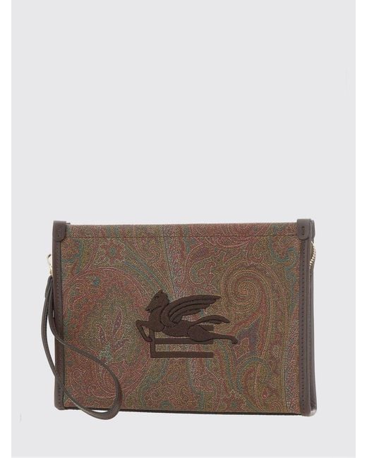 Etro Brown Grained Coated Cotton Clutch With Paisley Print for men