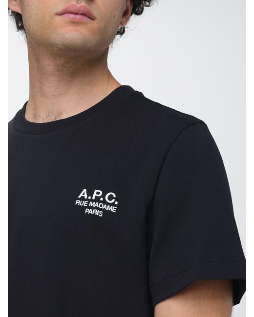 A.P.C. Black Contrasting Printed Logo Short-Sleeved Cotton T-Shirt for men