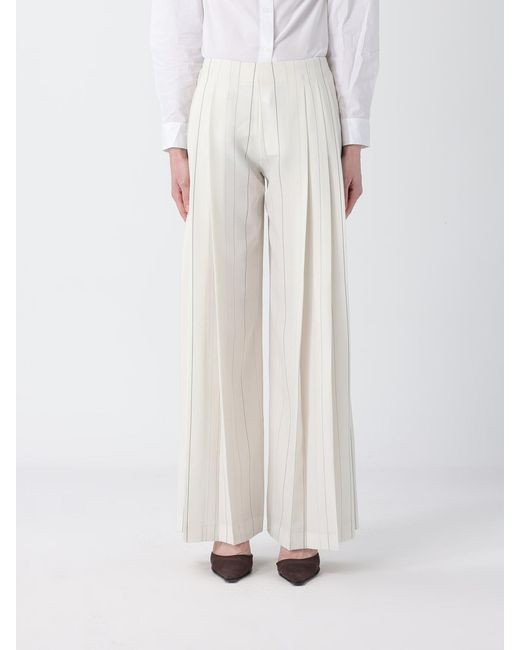 Semicouture White Adelina Pleated Pinstripe Viscose Trousers