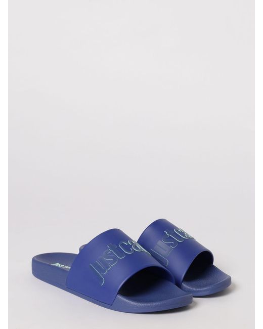 Just Cavalli Blue Rubber Sliders With Printed Logo for men