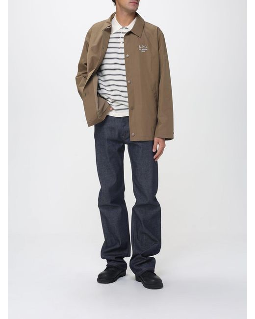 A.P.C. White Striped Cotton Polo Shirt for men