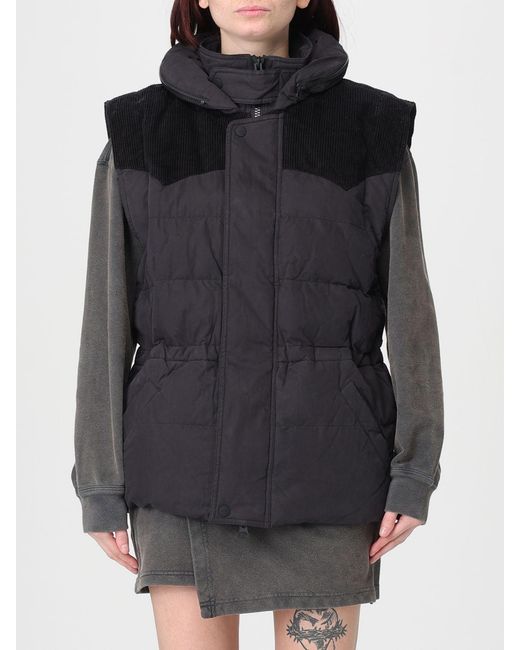 Isabel Marant Black Cotton And Technical Fabric Hooded Vest