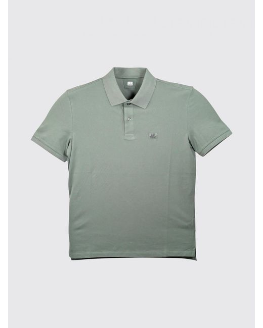 C P Company Green Basic Cotton Polo Shirt With Mini Logo for men