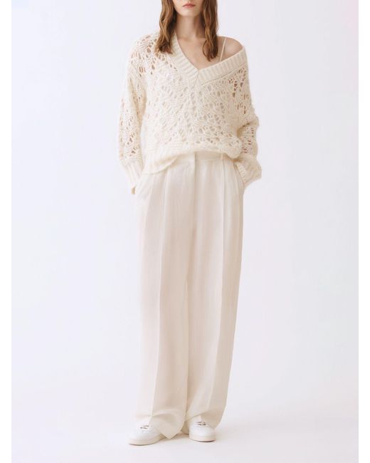 Fabiana Filippi Natural Virgin Wool Cashmere And Silk V-Neck Sweater