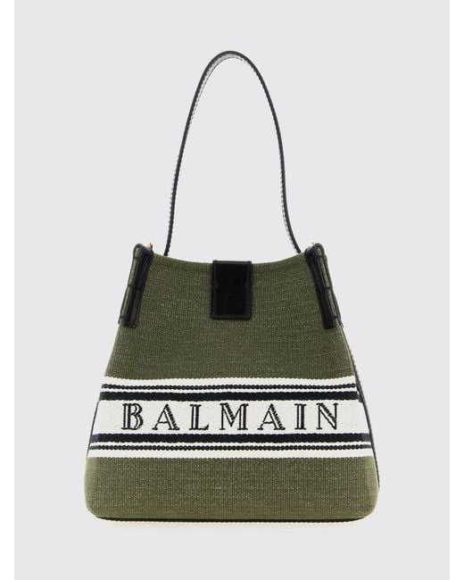 Balmain Green Cotton Blend Shoulder Bag With Logo