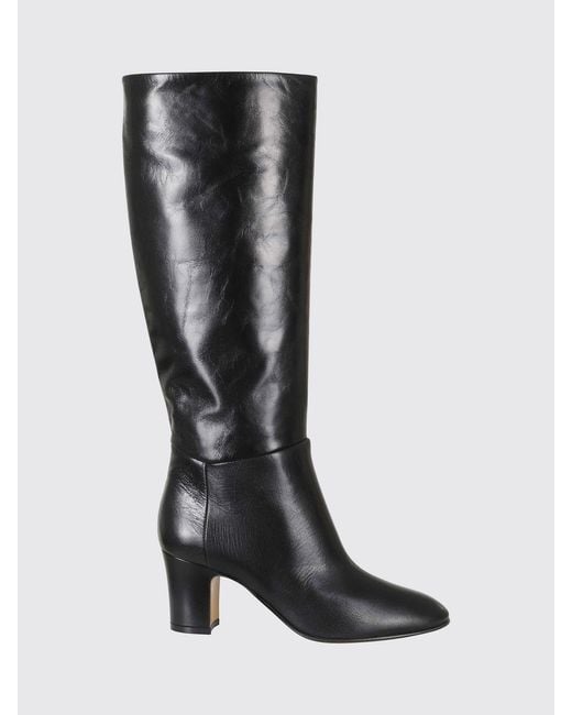 Alberta Ferretti Black Smooth Leather Knee-High Boots With Mid Heel