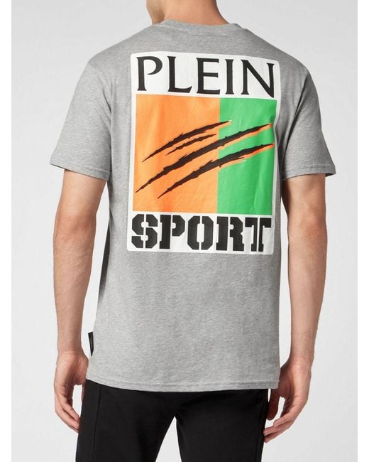 Philipp Plein Gray Short-Sleeved Cotton T-Shirt With Contrasting Printed Logo for men
