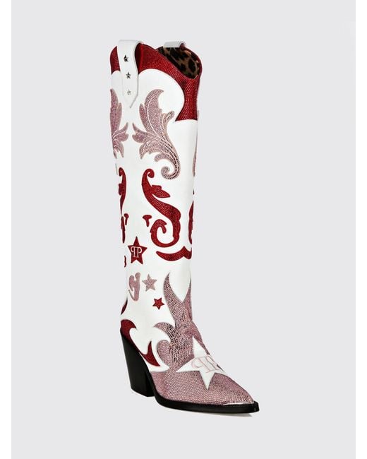 Philipp Plein White Flat Ankle Boots