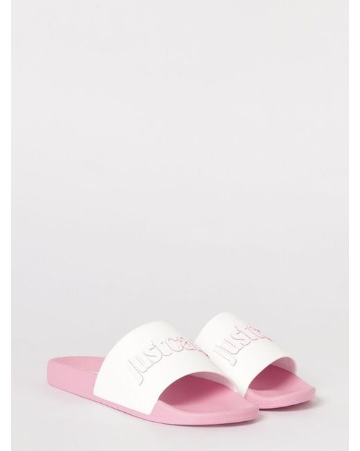Just Cavalli Pink Rubber Sliders With Printed Logo