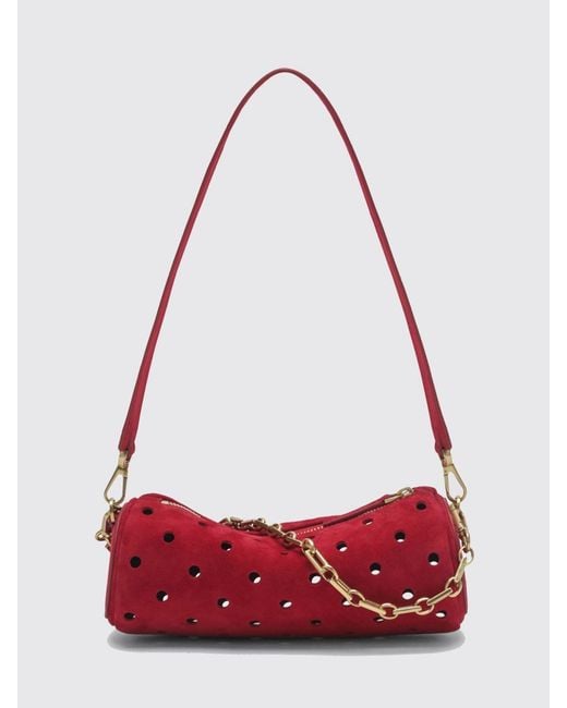 MANU Atelier Red Cylinder Polka-Dot Suede Shoulder Bag With Chain Handle