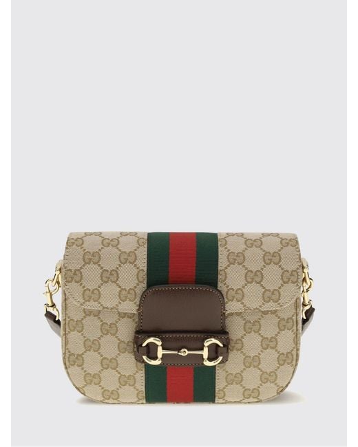 Gucci Natural Horsebit 1955 Gg Monogram And Leather Shoulder Bag