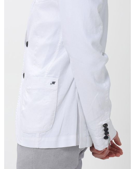 Mason's White Single Breasted Cotton And Linen Blazer for men