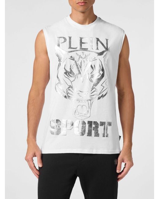 Philipp Plein White Cotton Tank Top With Contrasting Graphic Logo Print for men