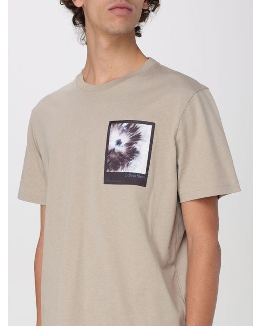 T-shirt in cotone di Calvin Klein in Natural da Uomo