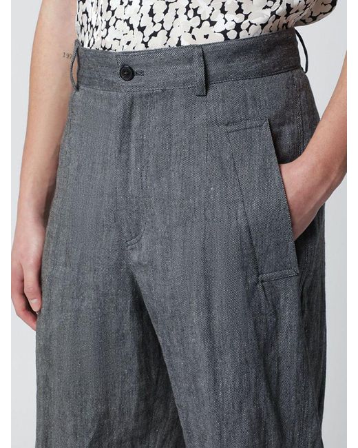 Dries Van Noten Gray Cotton Blend Wide-Leg Pants for men