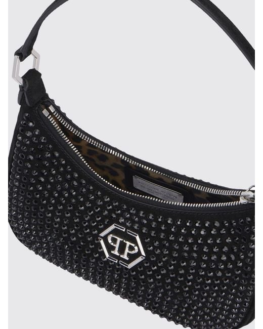 Philipp Plein Black All Over Rhinestone Suede Bag