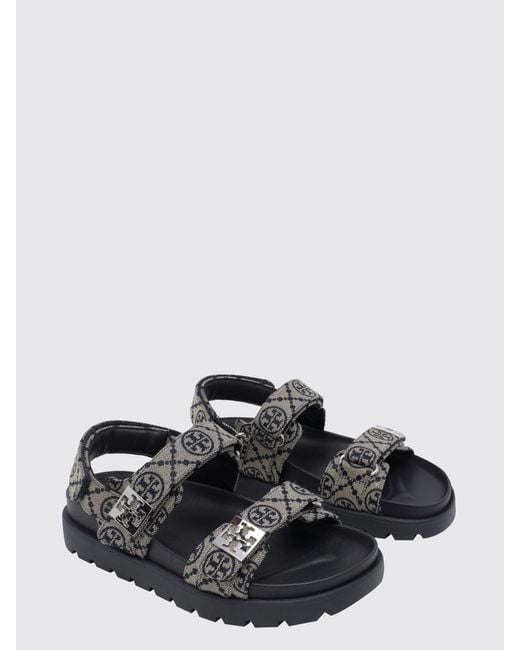 Tory Burch White Mellow Double T Jacquard Canvas Platform Sandals