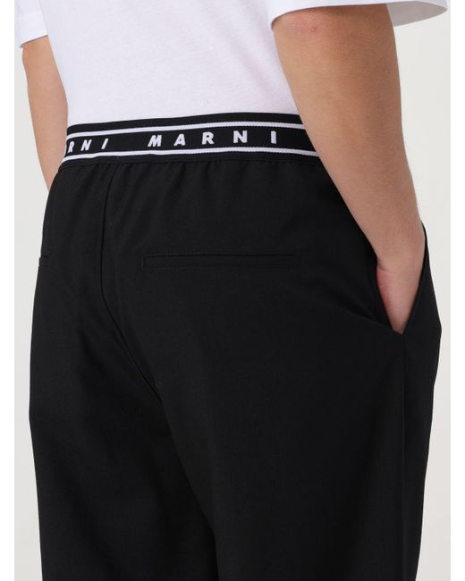 Pantalone in lana con logo di Marni in Black da Uomo