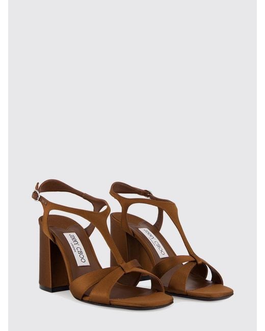 Jimmy Choo Brown Kesia Satin T-Strap Sandals With A High Block Heel