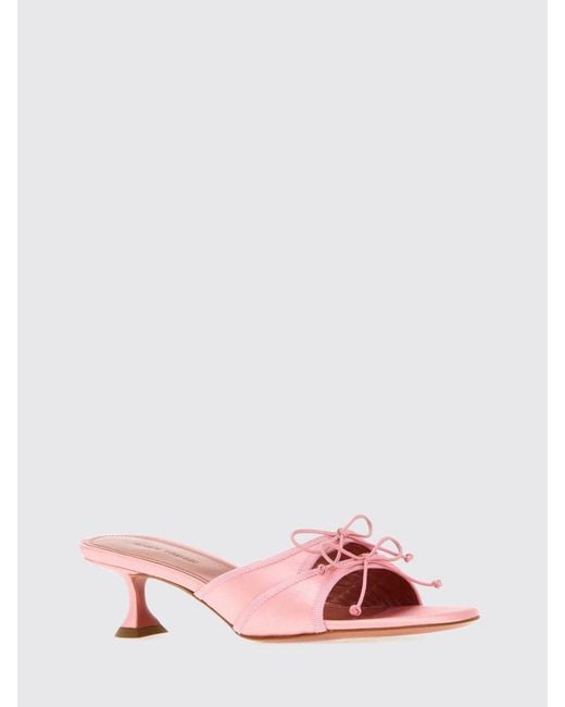 AMINA MUADDI Pink Animal Print Satin Eleonora Mules