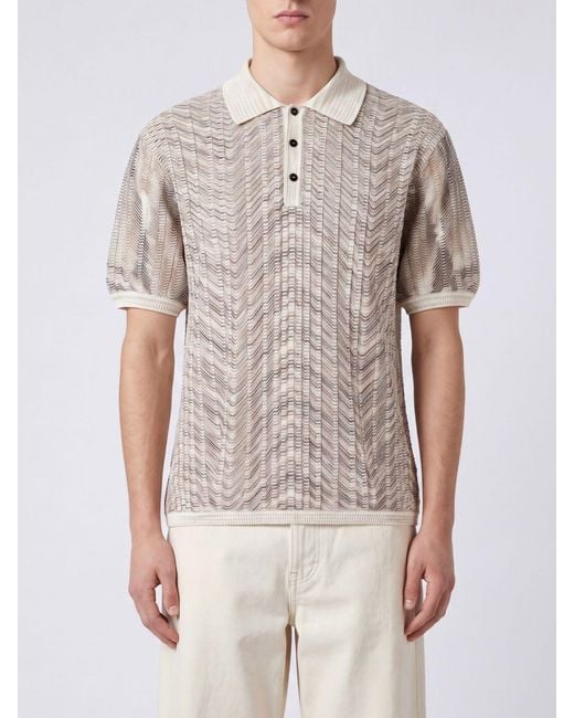 Missoni Multicolor Zig-Zag Pattern Slim Fit Knit Polo for men