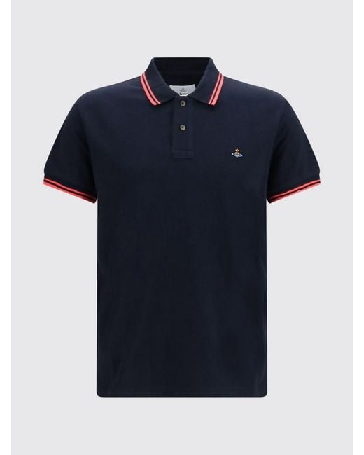 Vivienne Westwood Blue Orb Logo Cotton Polo With Contrast Tipping for men