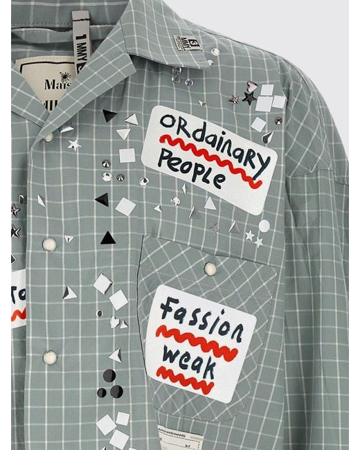 Maison Mihara Yasuhiro Gray Check Cotton Shirt With Cuban Collar And Asymmetric Hem for men