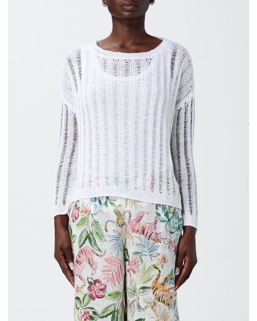 120% Lino White Openwork Knit Top