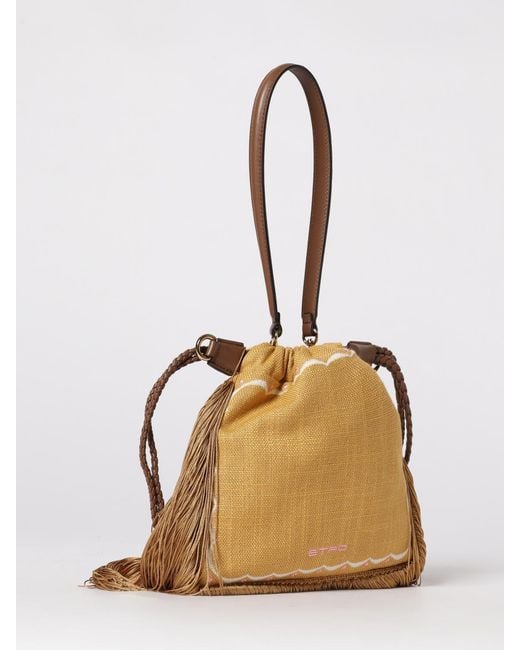 Etro Metallic Kalispera Canvas Bag With Floral Jacquard Motif And Fringes