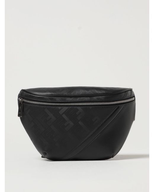 Fendi Black Diagonal Belt Bag In Leather With Embossed Ff Pattern for men