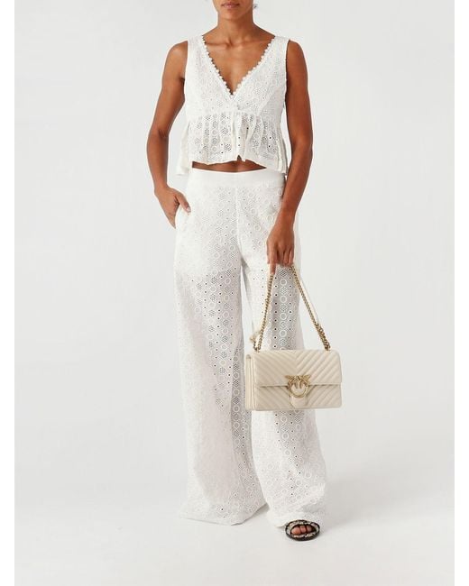 Pinko White Cotton Flared Trousers