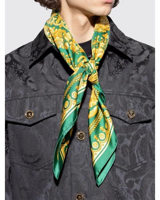 Versace Green Silk Foulard With Baroque Print