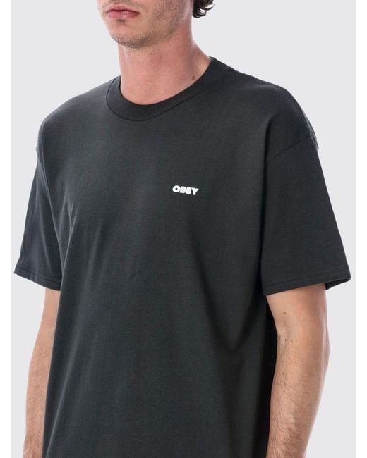 Obey Black Printed Cotton T-Shirt for men