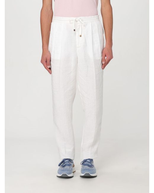 Pantalone in lino di Brunello Cucinelli in White da Uomo