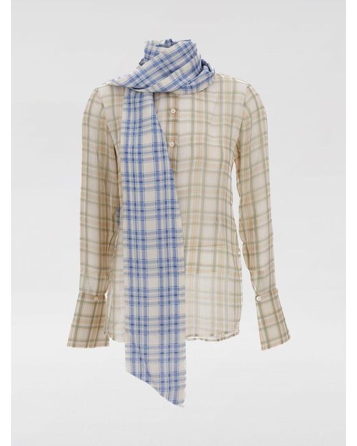 Acne Blue Check Silk Blouse