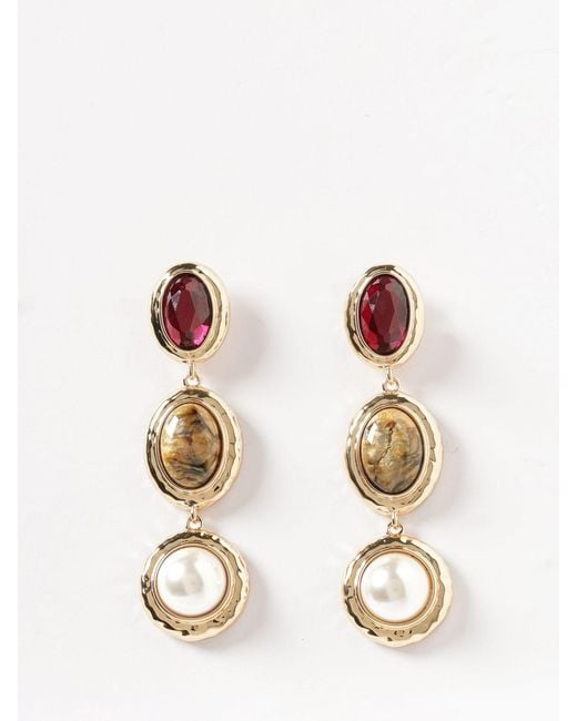 Self-Portrait Natural Brass Drop Earrings With Stones